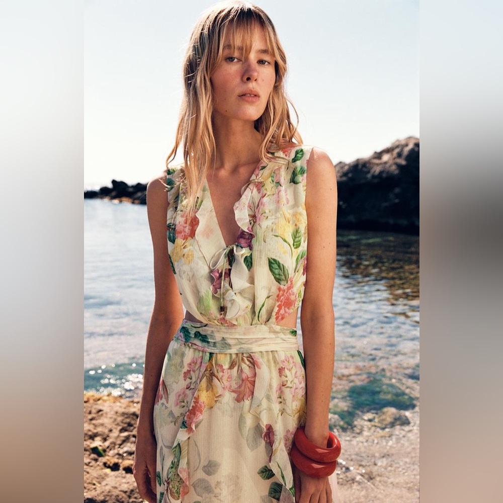Zara Cream Floral High-Low Dress - Picture 3 of 10